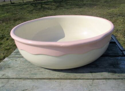 Art Deco Boch Freres Belgique Belgium Large Bowl Water Basin Marked Pink Rim