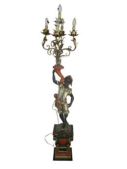 Floor Standing Lamp Venetian torchère Blackamoor Polychrome Wood Toleware WOW