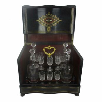 Antique French Tantalus Crystal Set Cave a Liqueur Cabinet Inlay Stunning