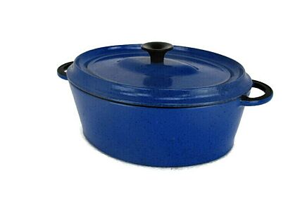 vintage French Le Creuset Style Blue Cast Iron Dutch Oven Casserole 29