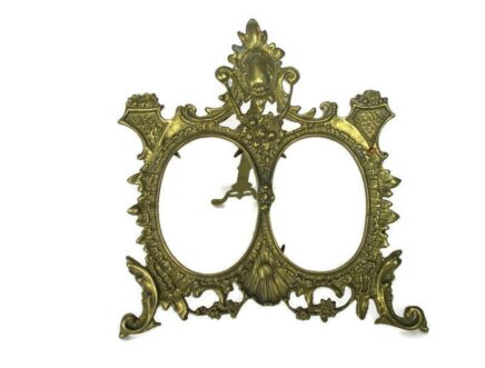 Vintage French Standing Double Brass Embossed picture frame Ornate Rococo