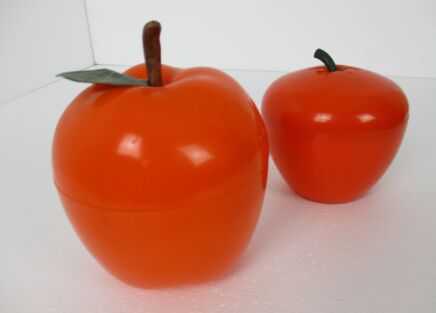 2 vintage retro orange apples table ice buckets coolers foam insulated funky