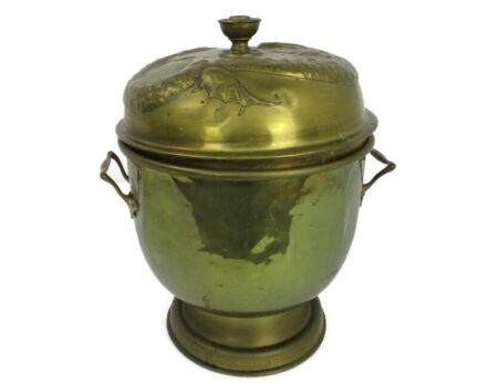 Vintage Gothic  Brass Coal Tinder Kindling Scuttle  Brass Kettle with Lid Dragon Very Rare