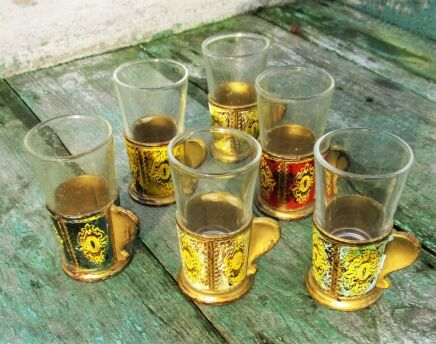 6 Shot Glasses Italian Mid Century Hollywood Regency Florentine gold gilt