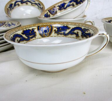 Set of 6 cups and Saucers Booths Silicon China England Blue Dragon HTF Gothic