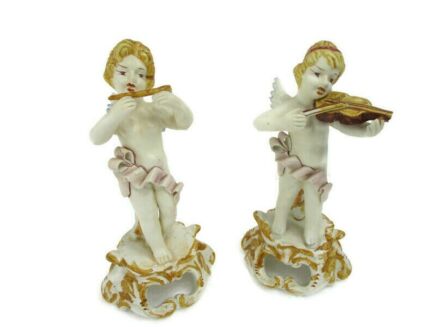 Couple of Musician Angels Putti Bassano Porcelain Italy Italian Lovely Figurines