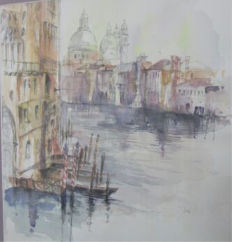 Aquarel by Hubert Stuyvaert titled Venice Gorgeous Detailed Painting of Venice Framed Wood