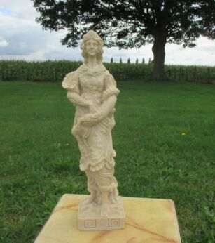 Vintage Statuette Resin Lady with flowers Romantic 16.14" Signed P.A.T.