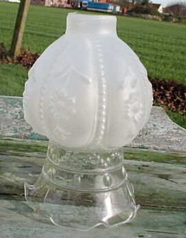 Glass Shade Oil Lamp Floral Motive Pressed Glass Hobnail Tulip form