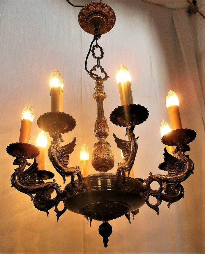 Antique Brass Gothic Revival Chandelier