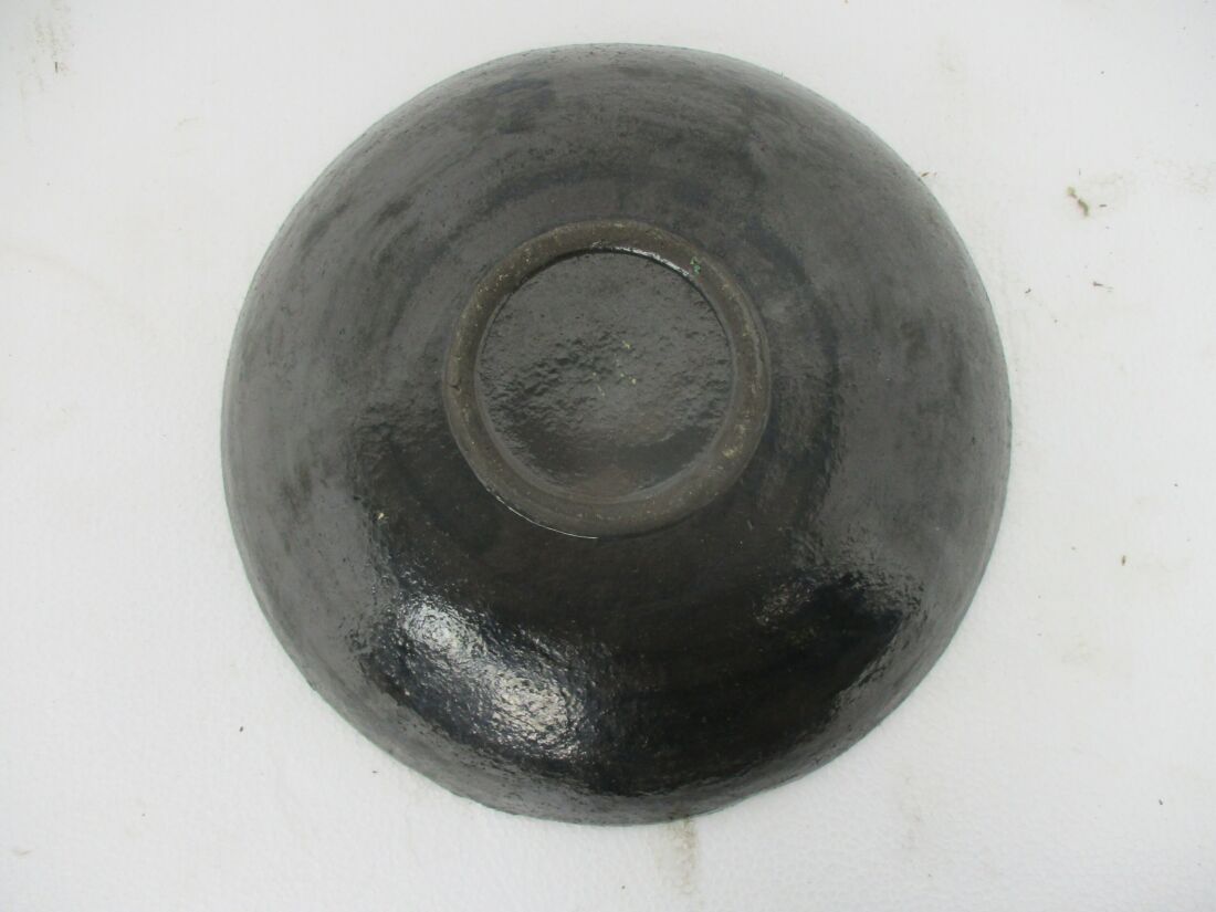 Midcentury modern black glazed ceramic fruit bowl centerpiece