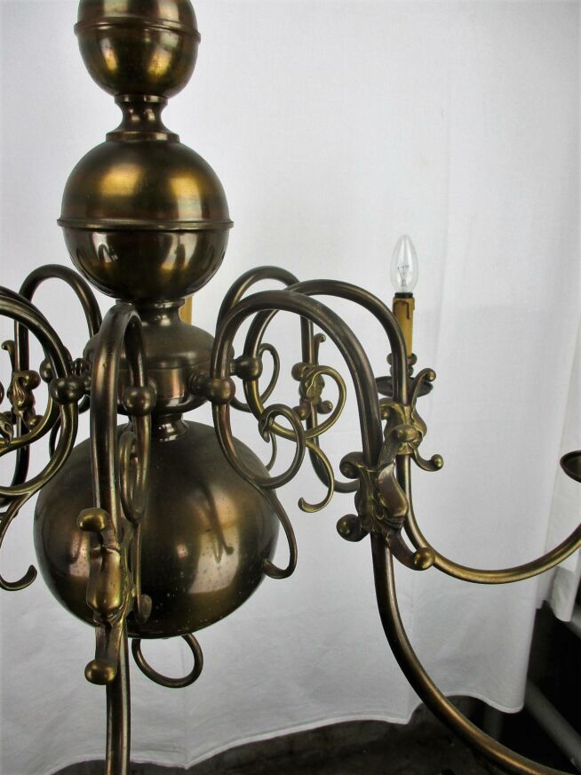Rare Antique Dutch Brass 12 arm Chandelier 18th.C. electrified