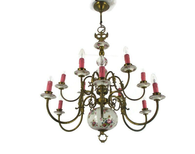 Italian 12 Light Gilded Brass Antique Chandelier in Antique Chandeliers