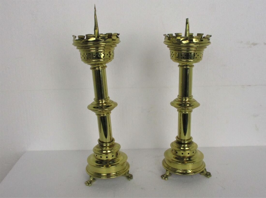 Antique Large Gothic Ornate Brass Church Candle Holder