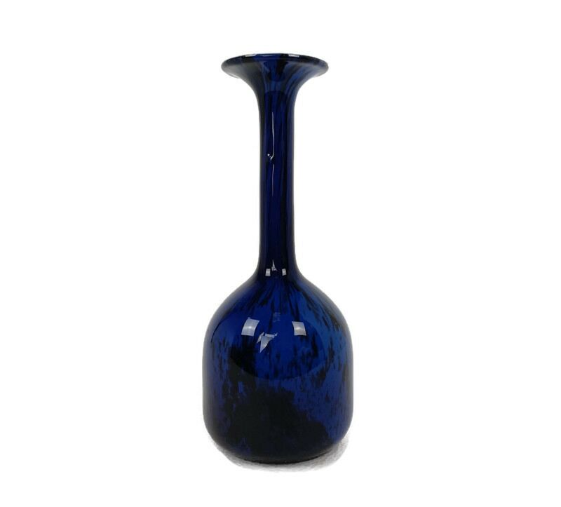 Vintage Retro Art Cased Glass Genie Bottle Vase Cobalt Blue Black Lines -  Collectors in the House