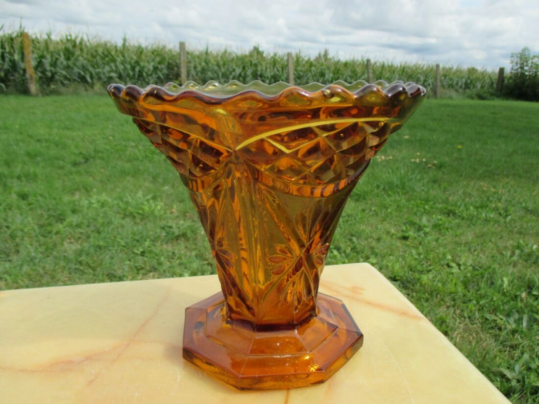 2 vintage amber glass pieces newest