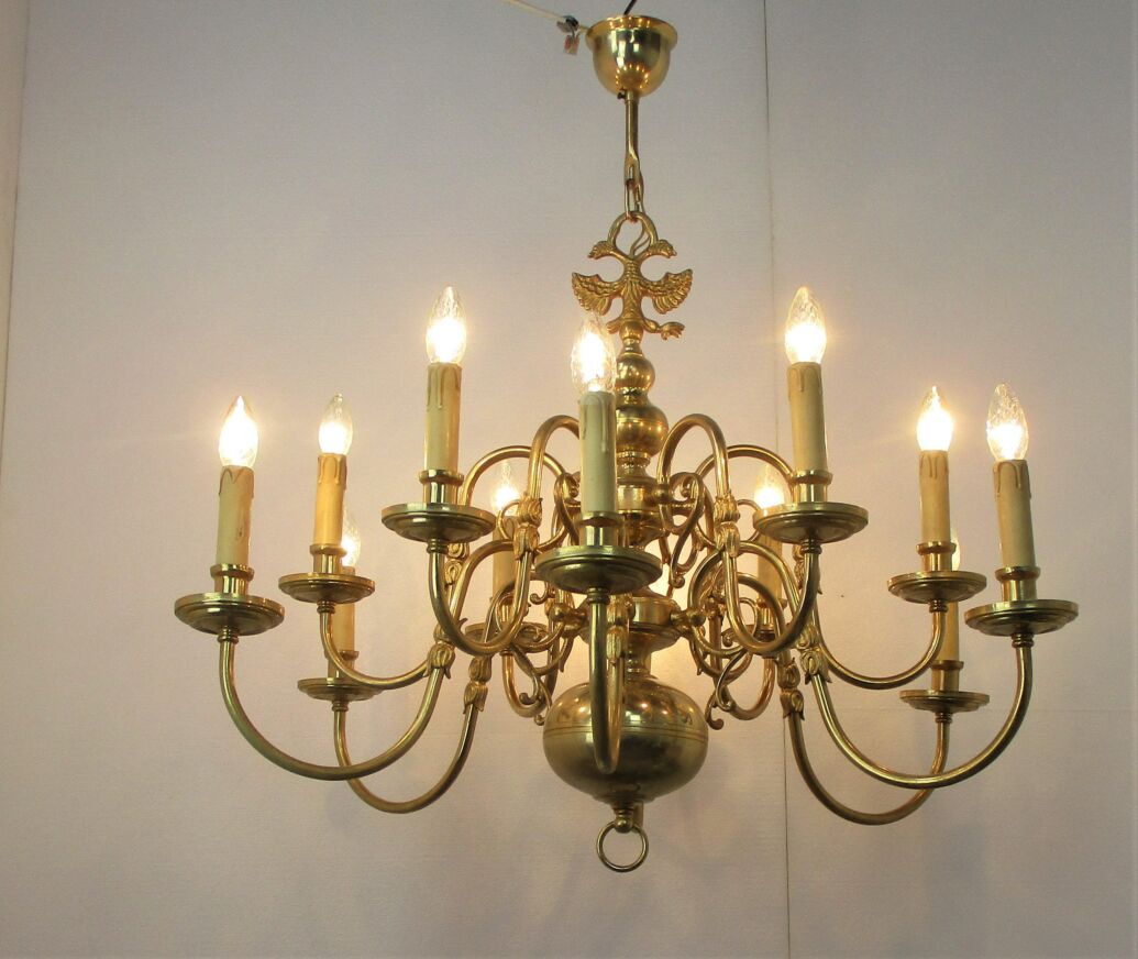 Vintage Flemish Dutch Double Chandelier 12 Arms Lights Eagle Gorgeous  Impressive - Collectors in the House