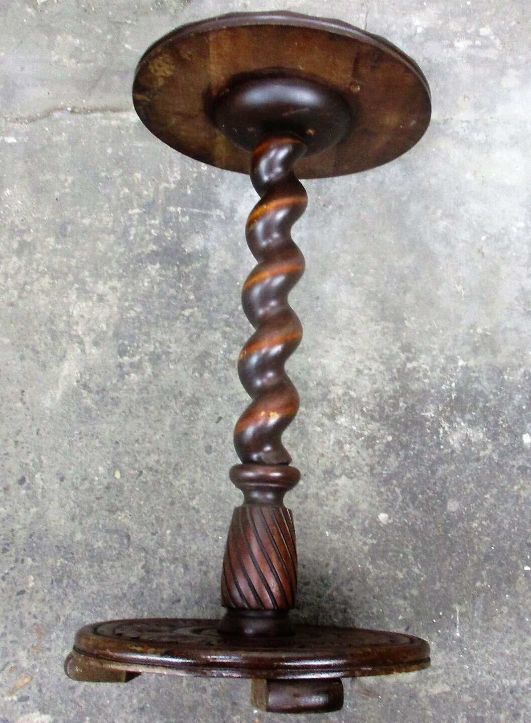 TALL Antique French Carved Oak BARLEY TWIST Pedestal Plant Stand Bronze  Display