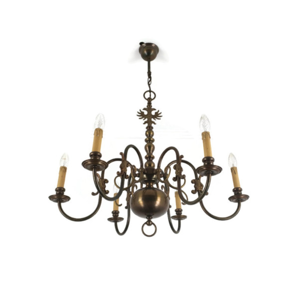 Flemish Dutch Chandelier 6 Arm Lights Brass Barn Farm Countryhouse ...